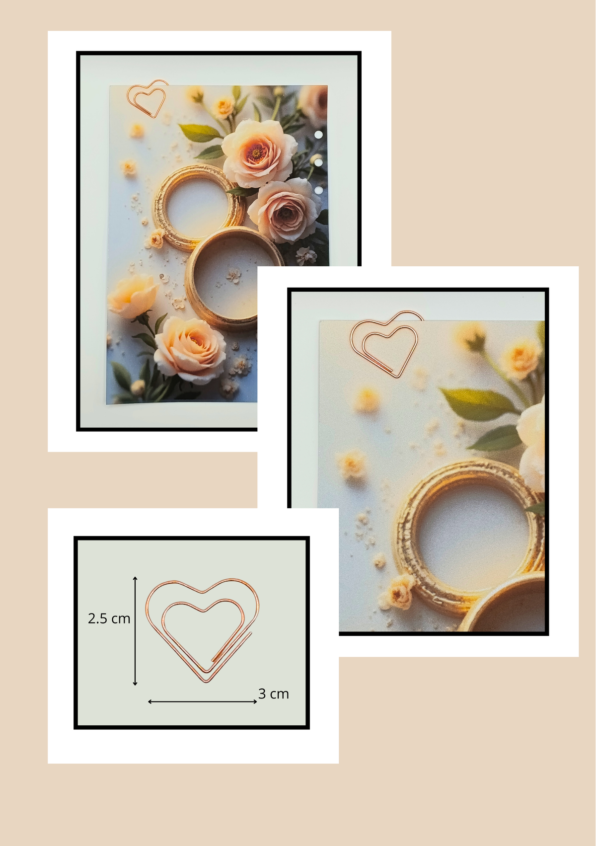 Graffetta a cuore in oro rosa per agenda e album matrimonio