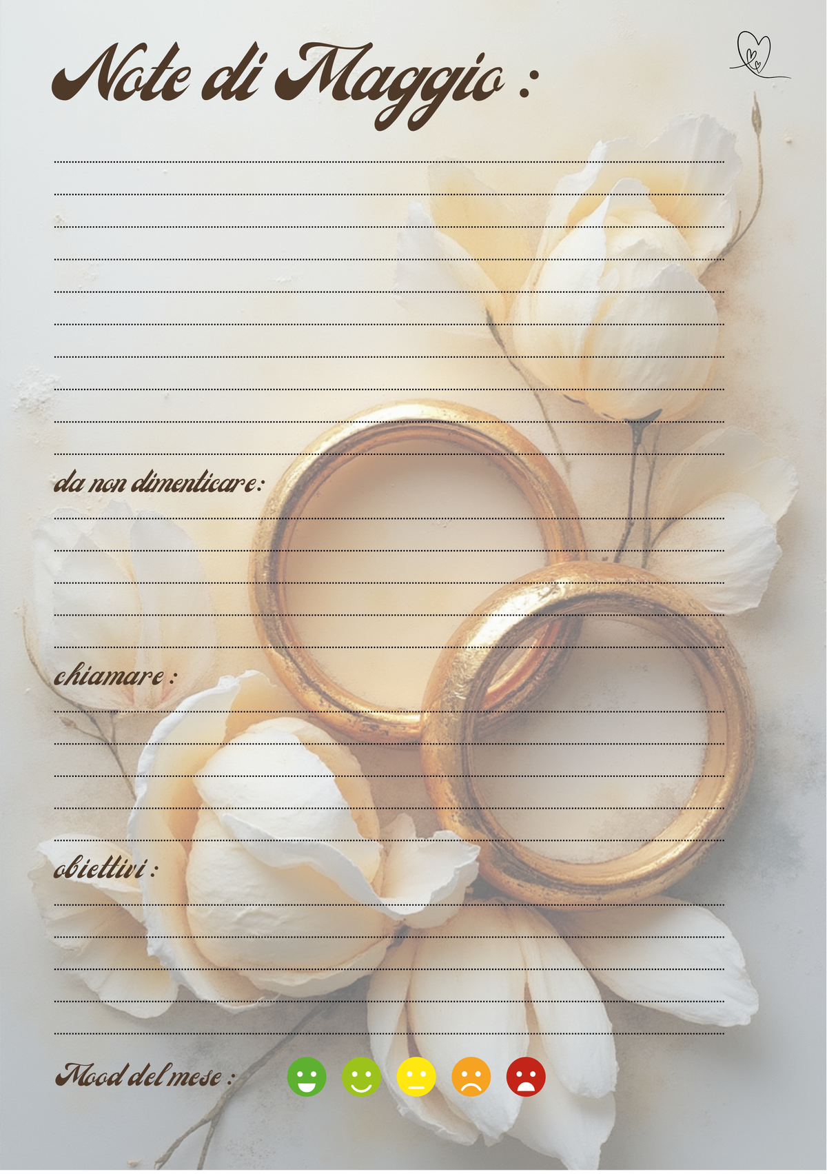 Agenda Mensile Matrimonio Personalizzata Artigianale – Modello 2