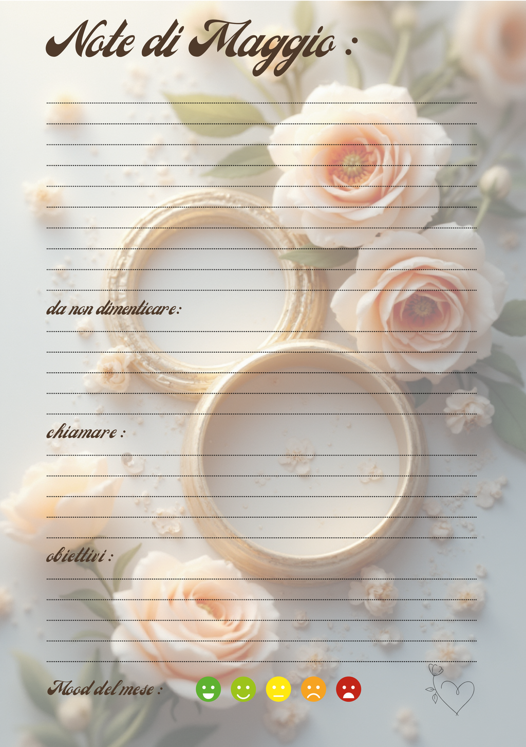 Agenda Mensile Matrimonio Personalizzata Artigianale – Modello 1