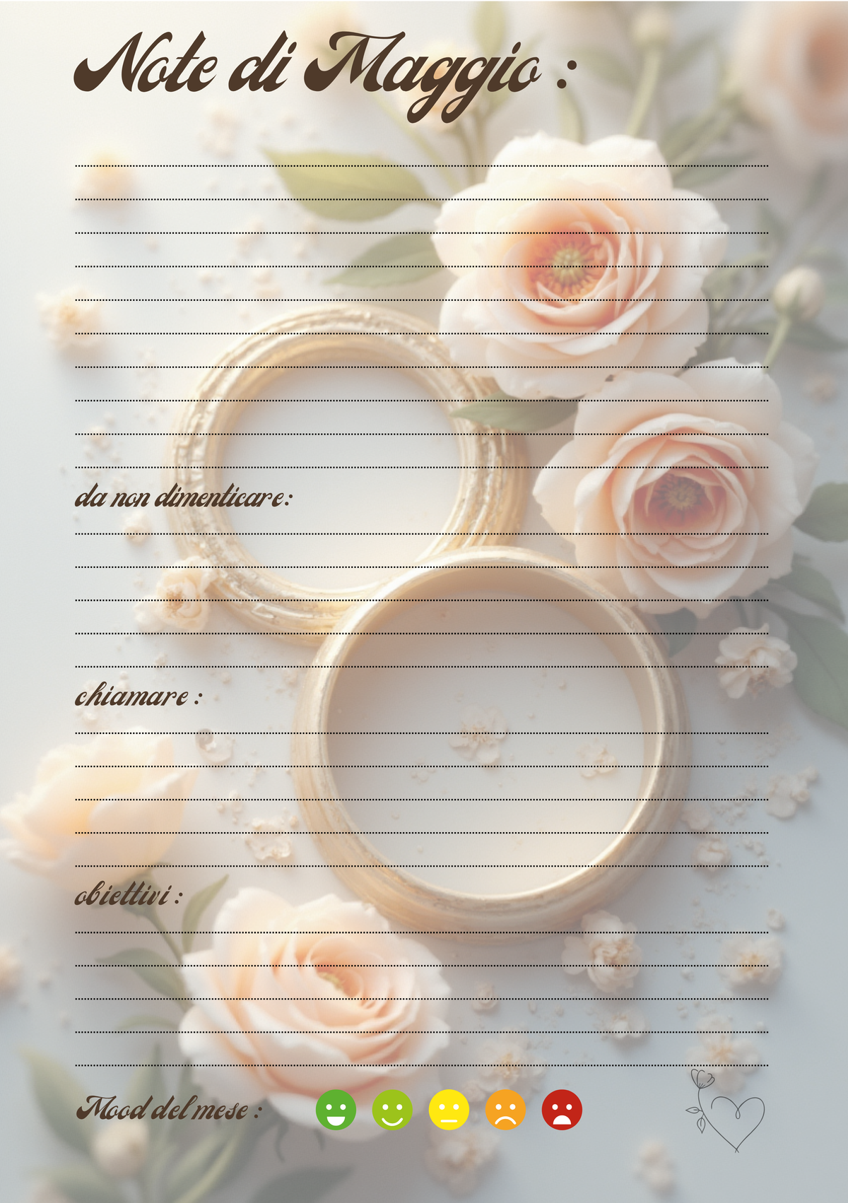 Agenda Mensile Matrimonio Personalizzata Artigianale – Modello 1