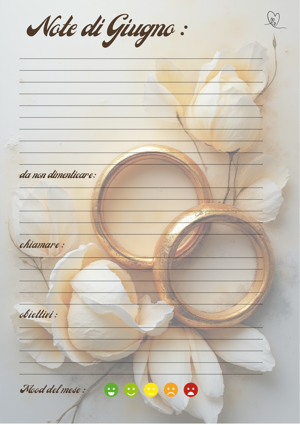 Agenda Mensile Matrimonio Personalizzata Artigianale – Modello 2
