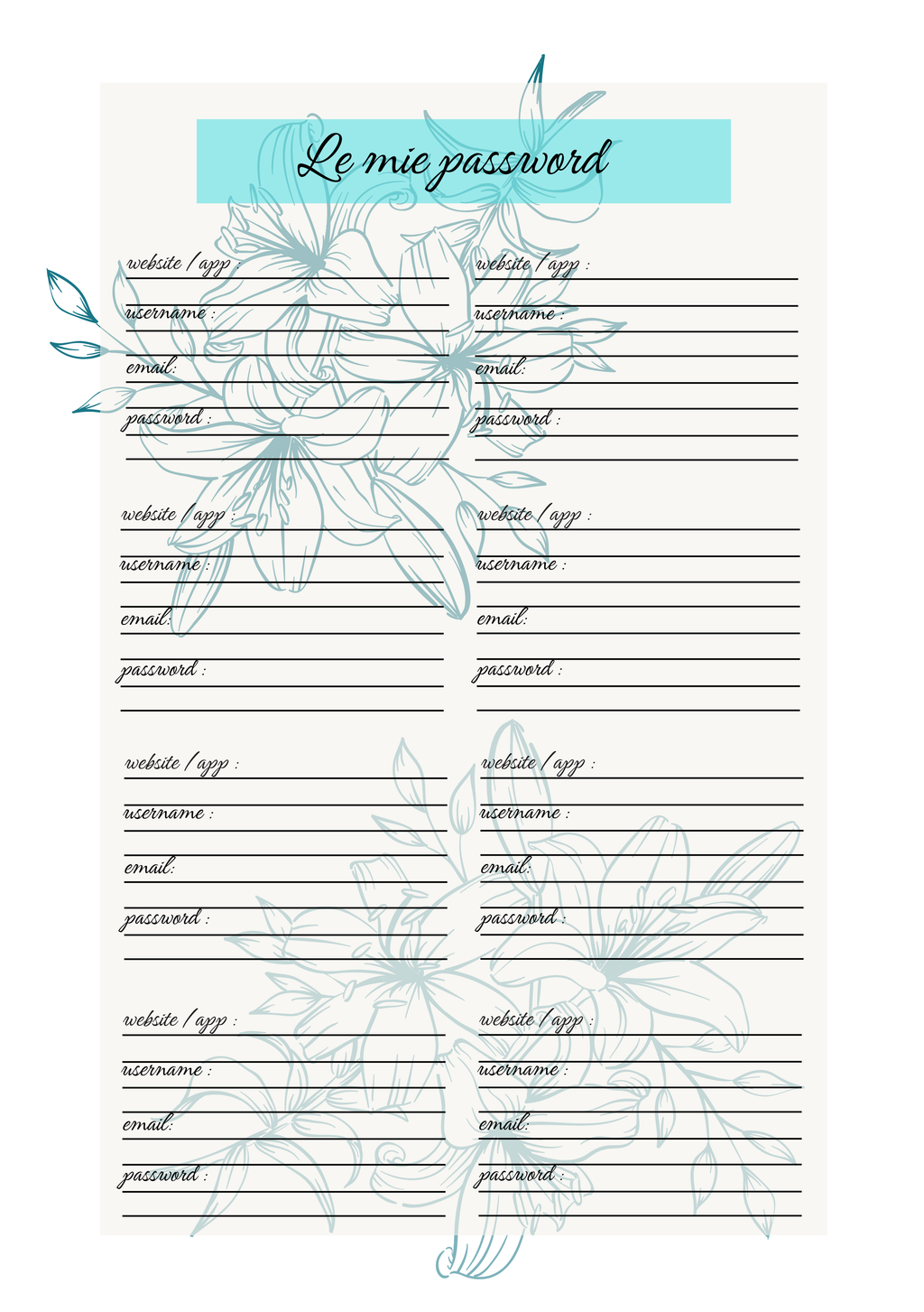 Pagina Extra Agenda Personalizzata Artigianale Floreale