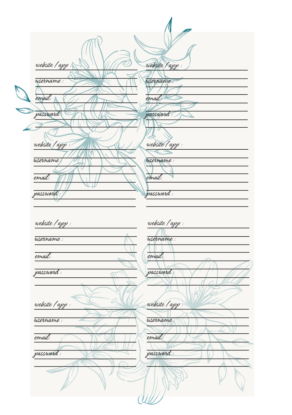 Pagina Extra Agenda Personalizzata Artigianale Floreale