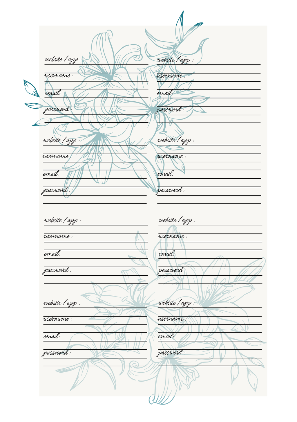 Pagina Extra Agenda Personalizzata Artigianale Floreale