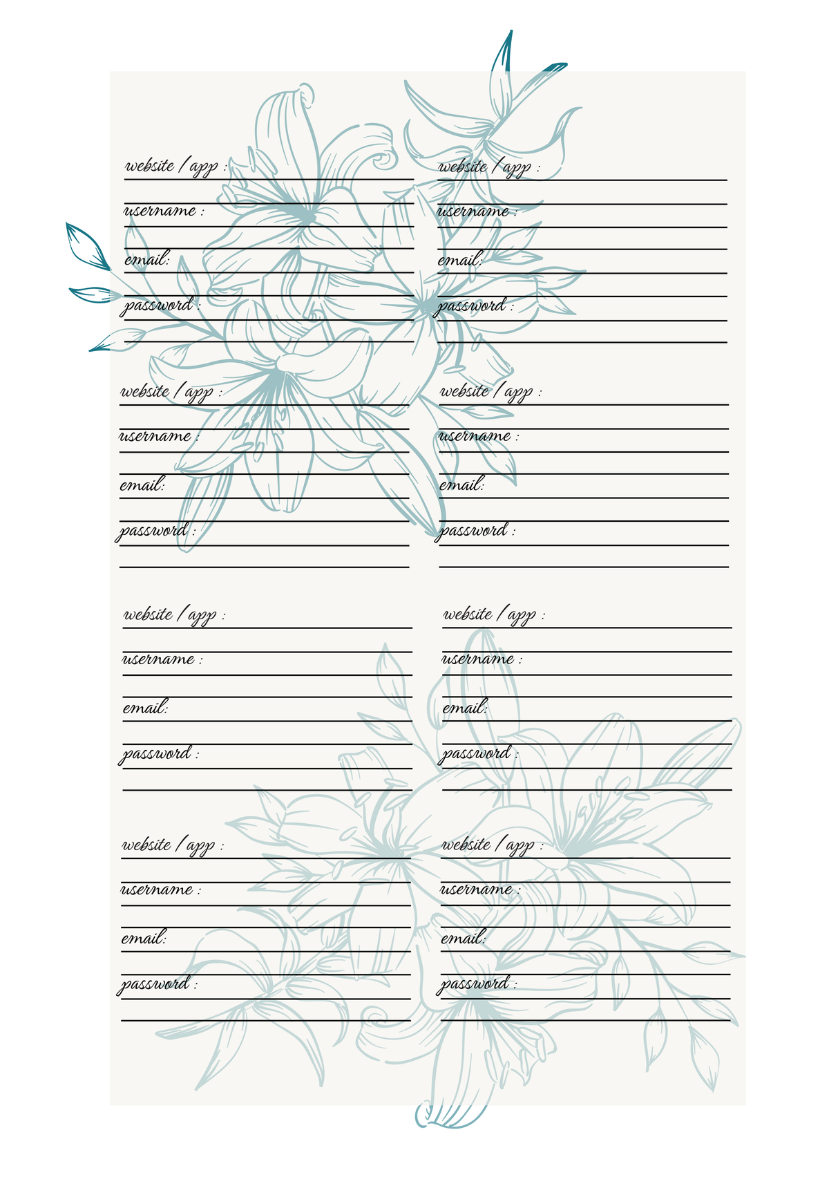 Pagina Extra Agenda Personalizzata Artigianale Floreale