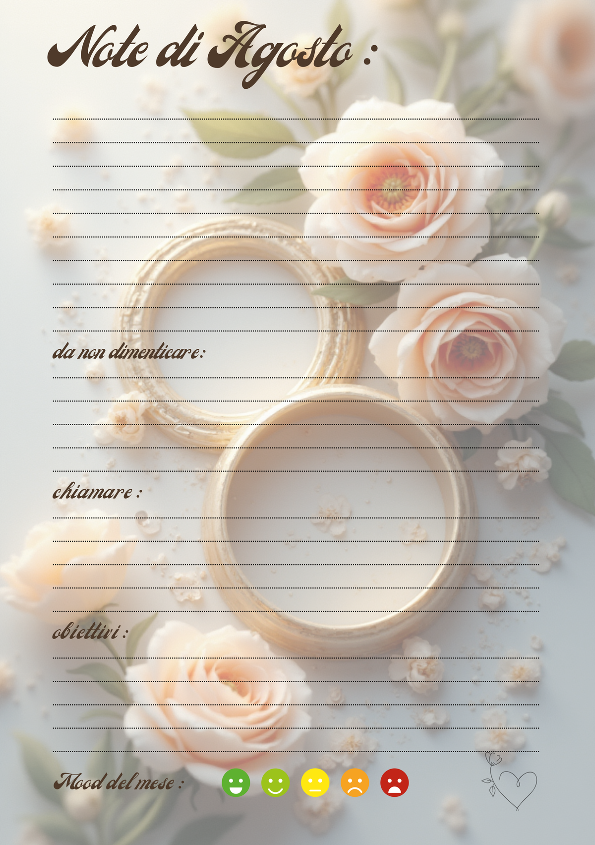Agenda Mensile Matrimonio Personalizzata Artigianale – Modello 1