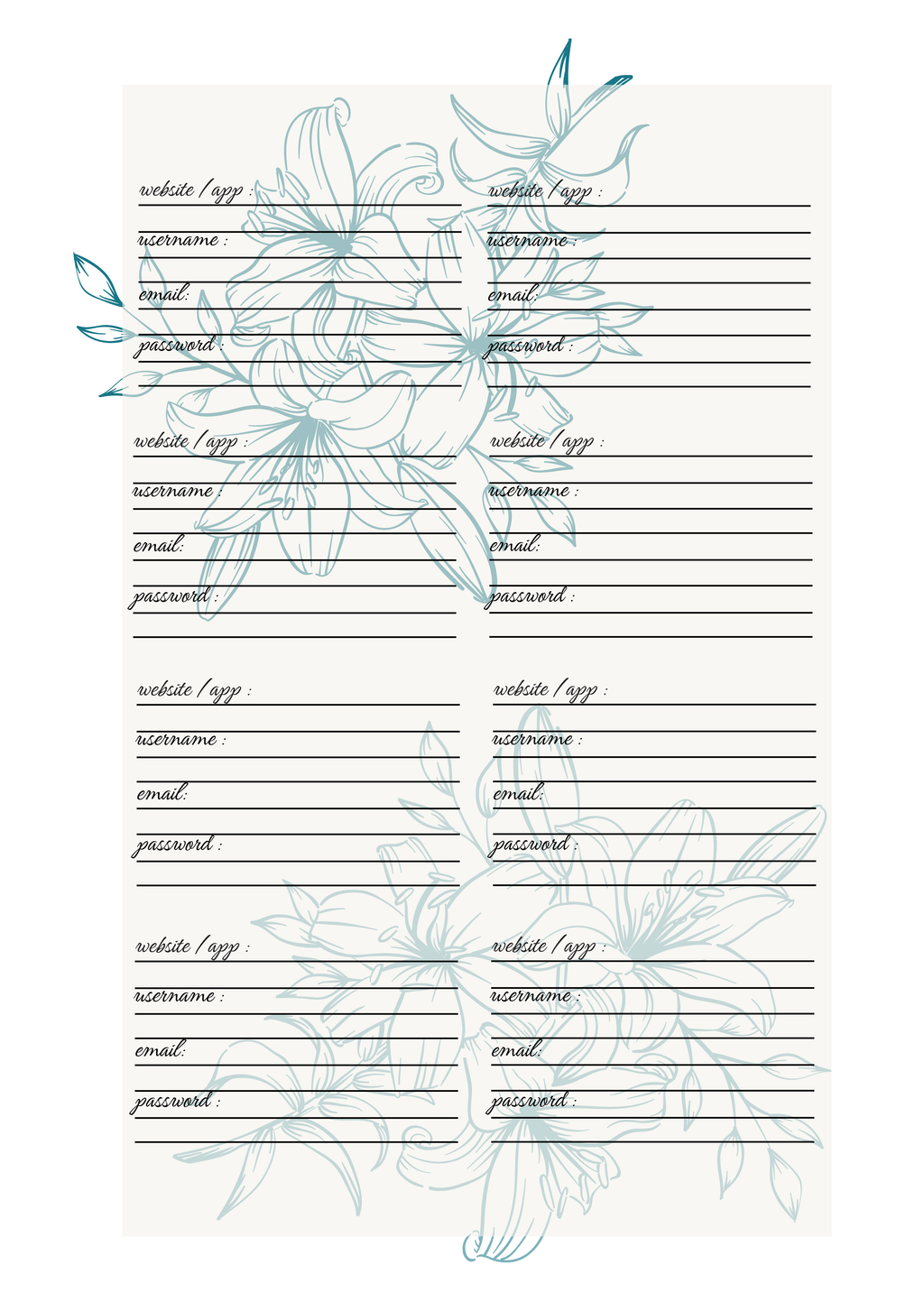 Pagina Extra Agenda Personalizzata Artigianale Floreale