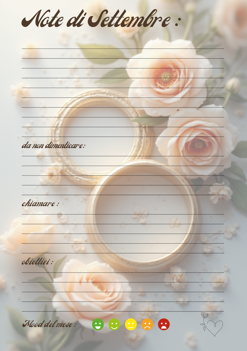 Agenda Mensile Matrimonio Personalizzata Artigianale – Modello 1