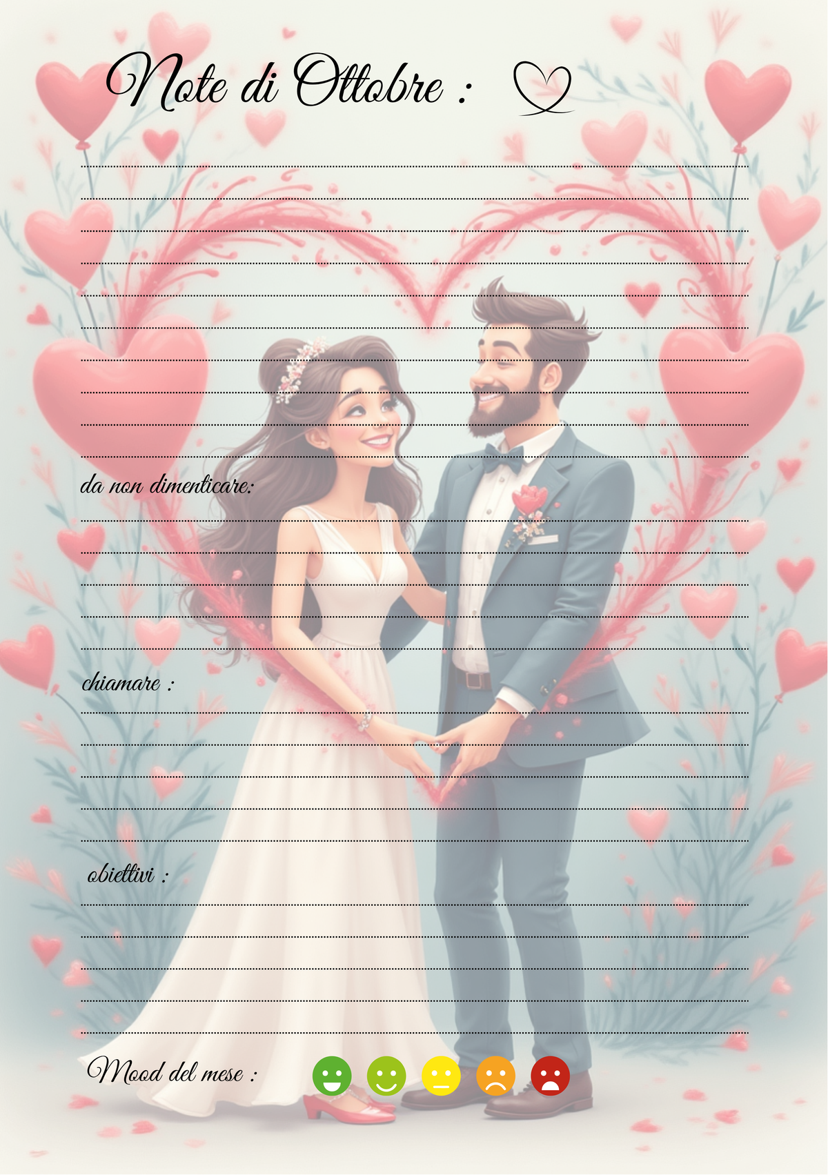 Agenda Mensile Matrimonio Personalizzata Artigianale – Modello 3