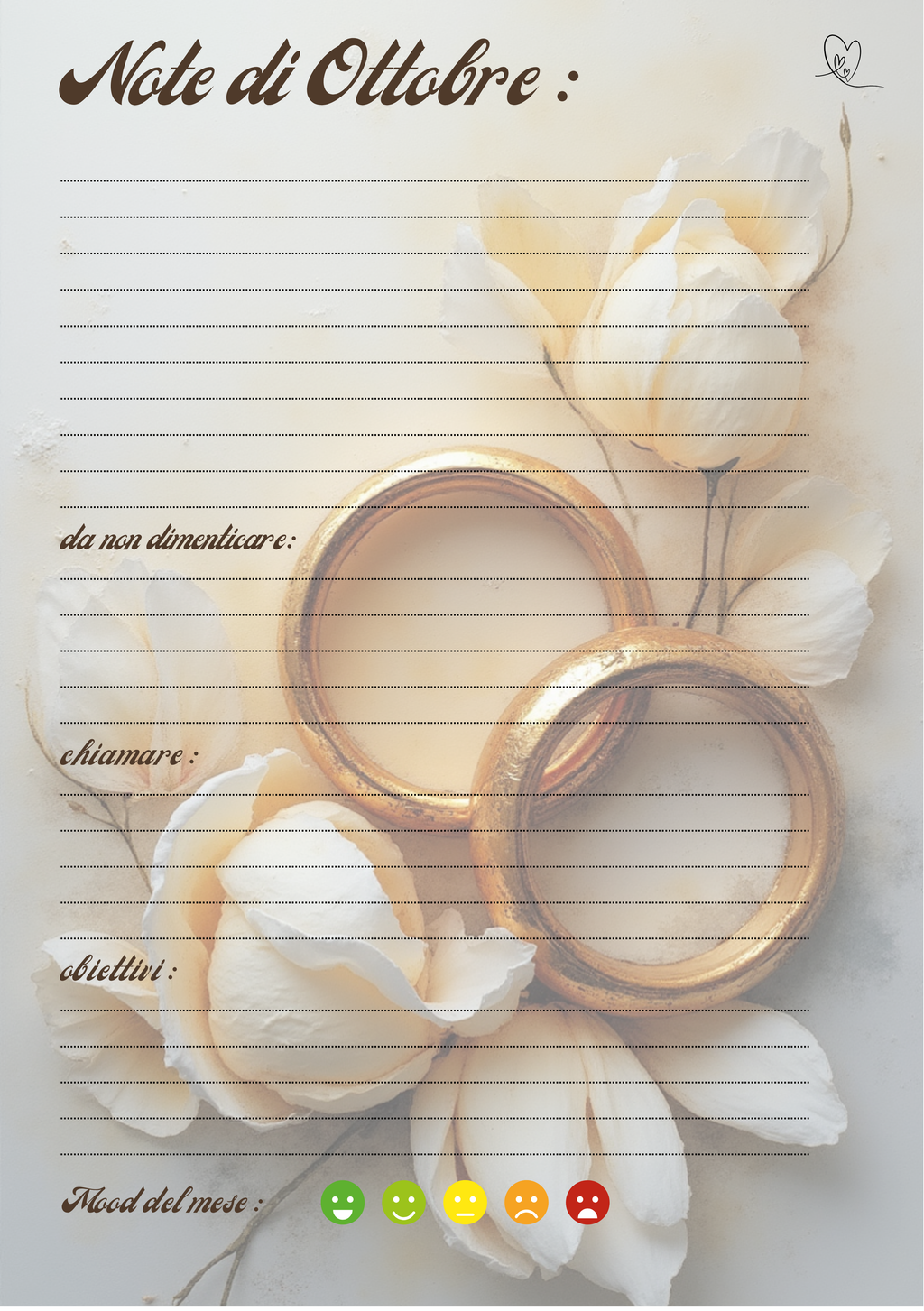 Agenda Mensile Matrimonio Personalizzata Artigianale – Modello 2