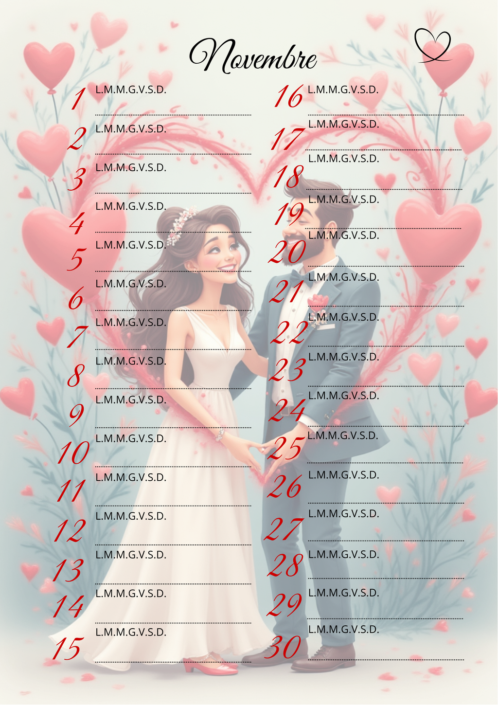 Agenda Mensile Matrimonio Personalizzata Artigianale – Modello 3