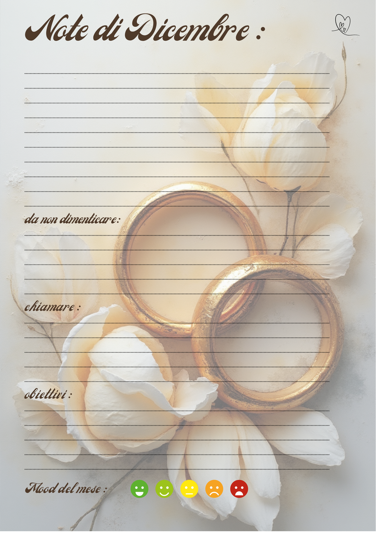 Agenda Mensile Matrimonio Personalizzata Artigianale – Modello 2