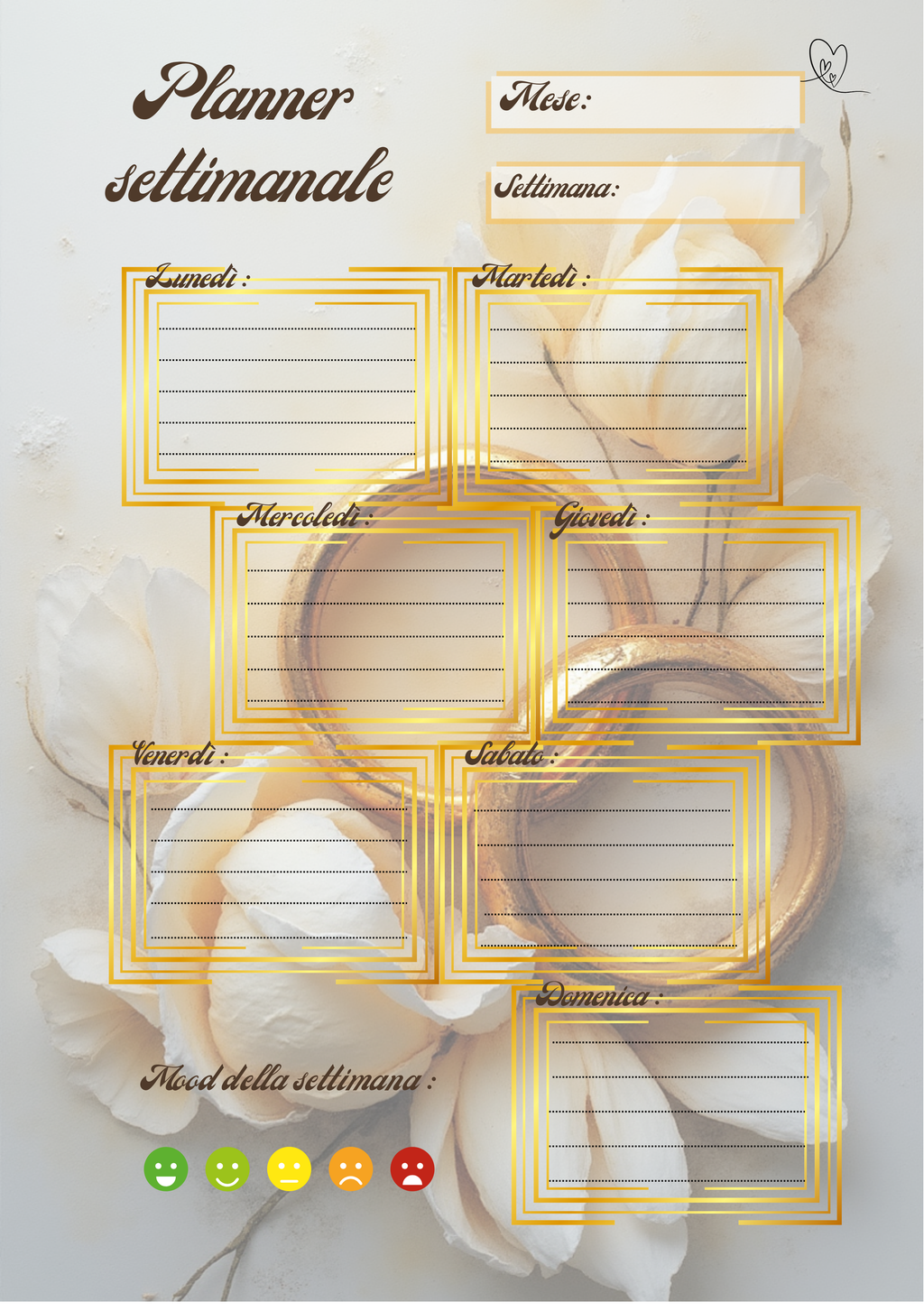 Planner Matrimonio Personalizzato Artigianale – Settimanale – Modello 2