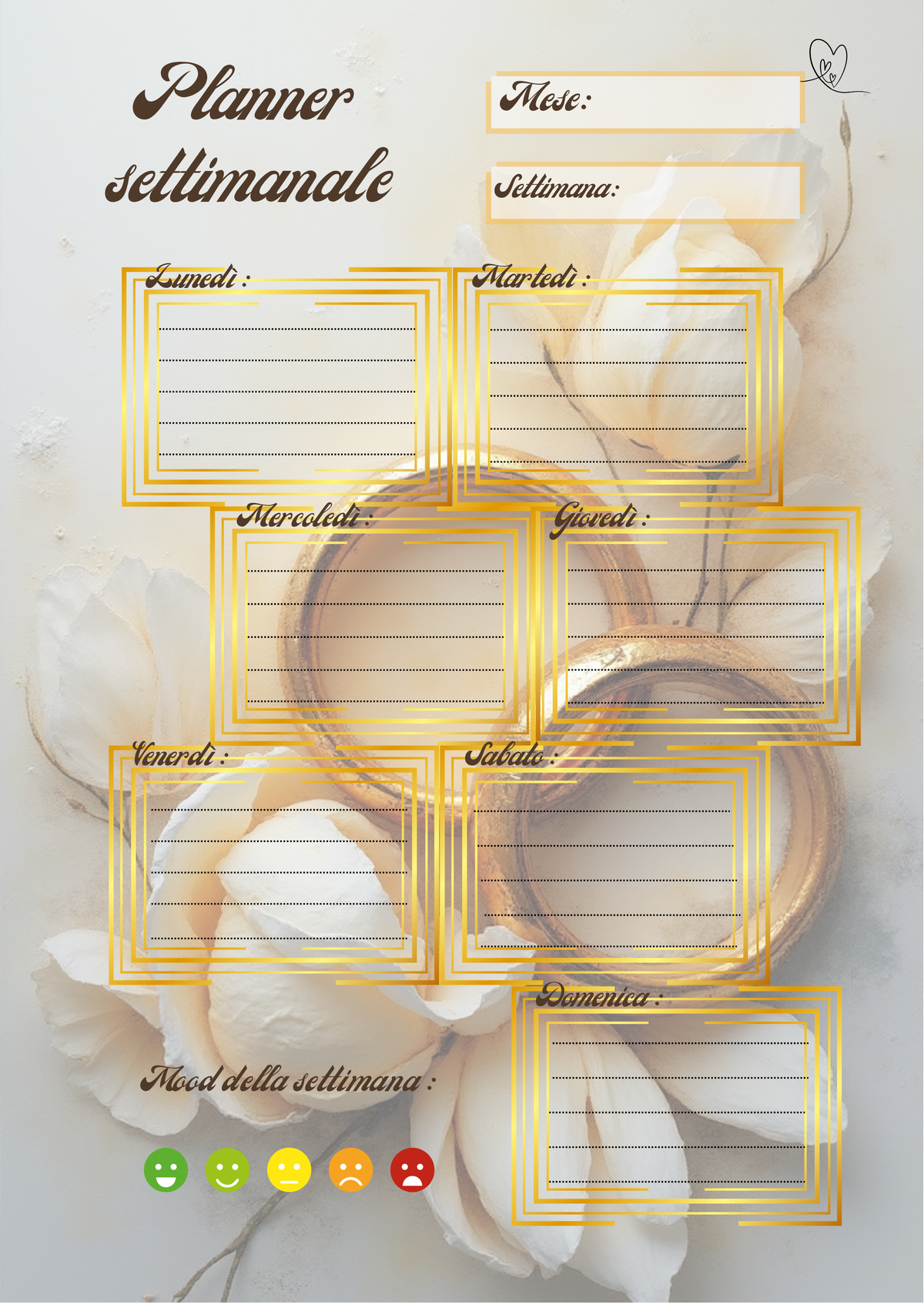 Planner Matrimonio Personalizzato Artigianale – Settimanale – Modello 2