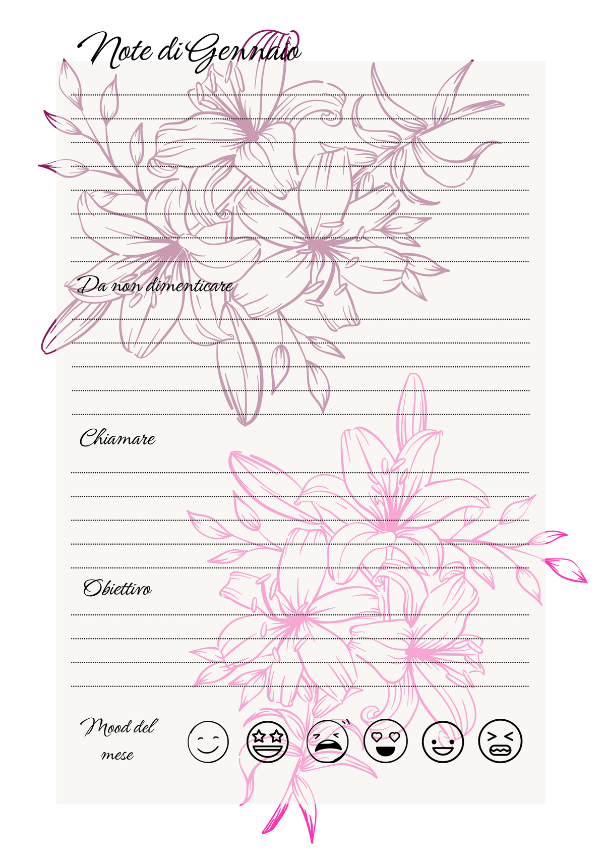 Agenda Mensile Personalizzata Artigianale Floreale