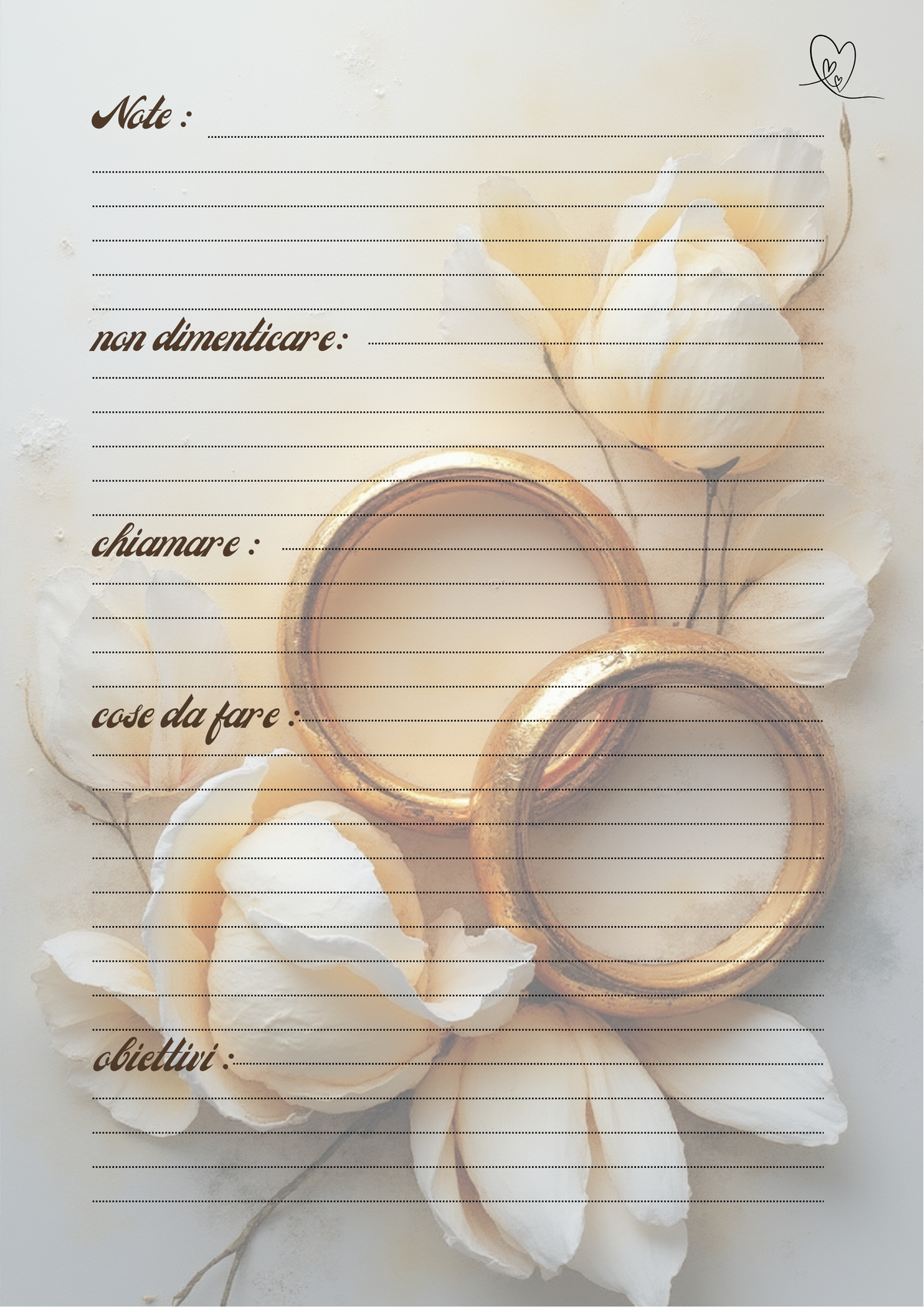 Planner Matrimonio Personalizzato Artigianale – Settimanale – Modello 2