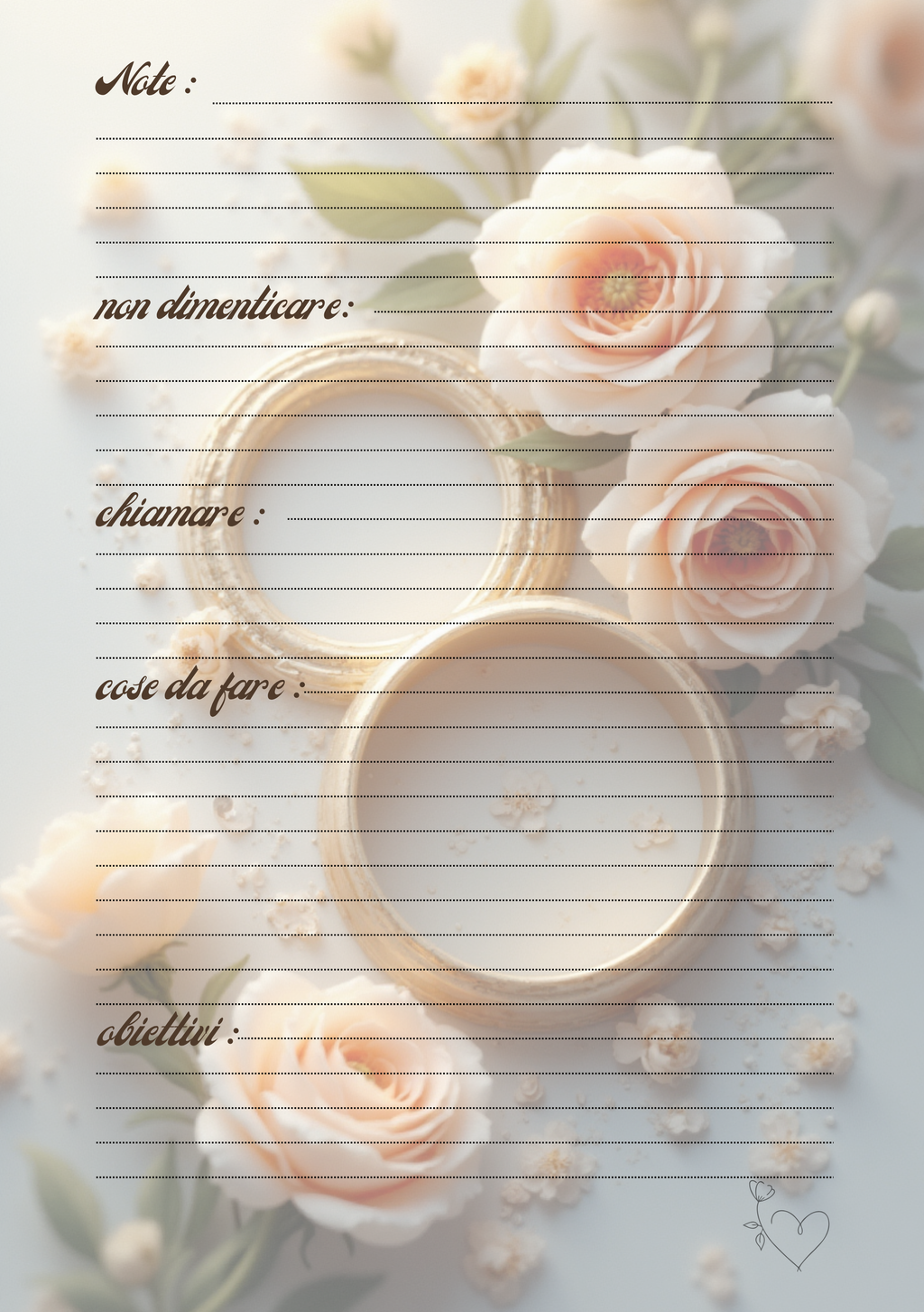 Planner Matrimonio Personalizzato Artigianale – Settimanale – Modello 1