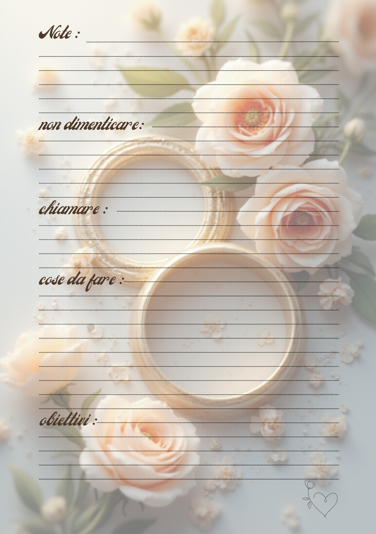 Planner Matrimonio Personalizzato Artigianale – Settimanale – Modello 1