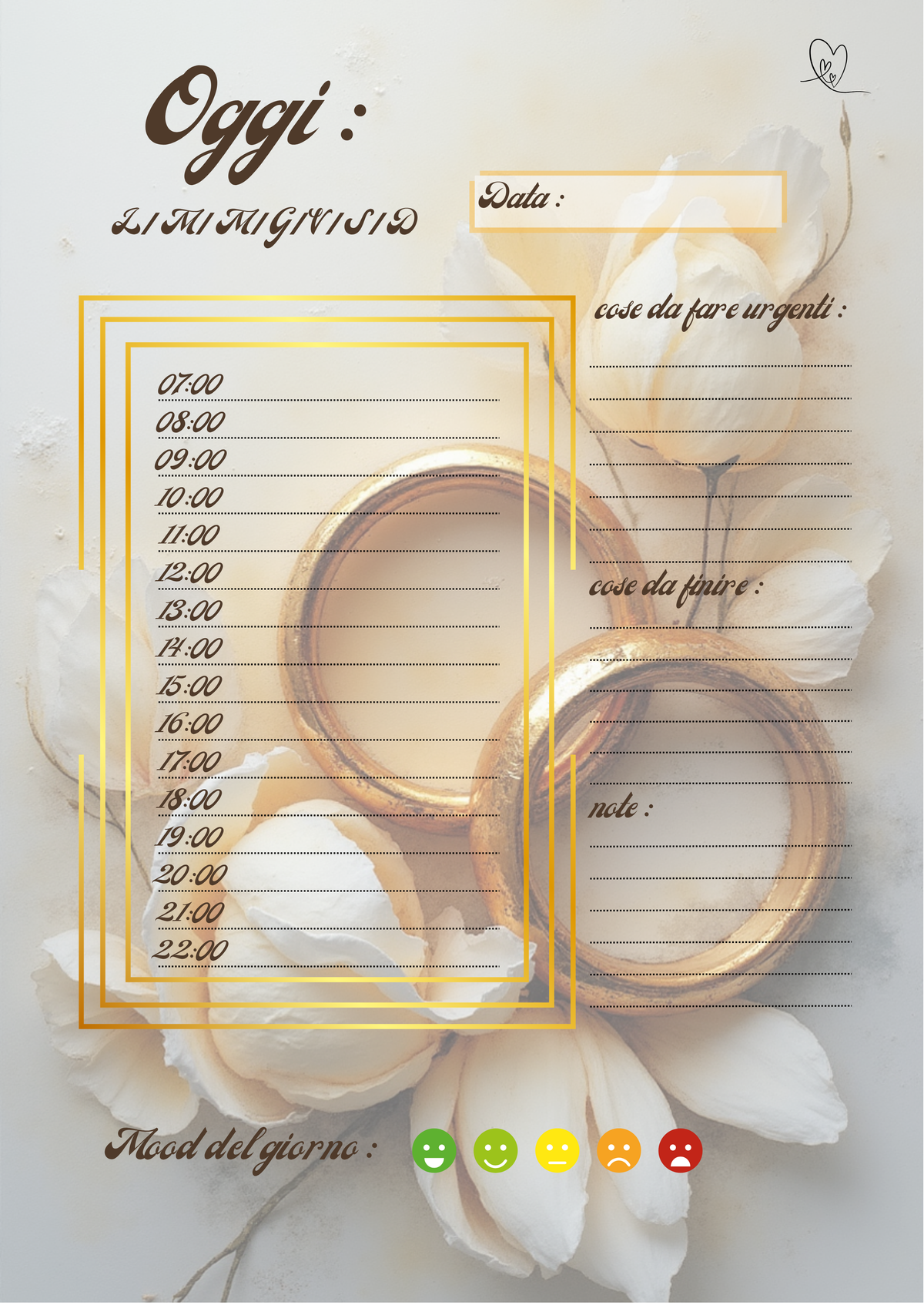 Planner Matrimonio Personalizzato Artigianale – Giornaliero – Modello 2