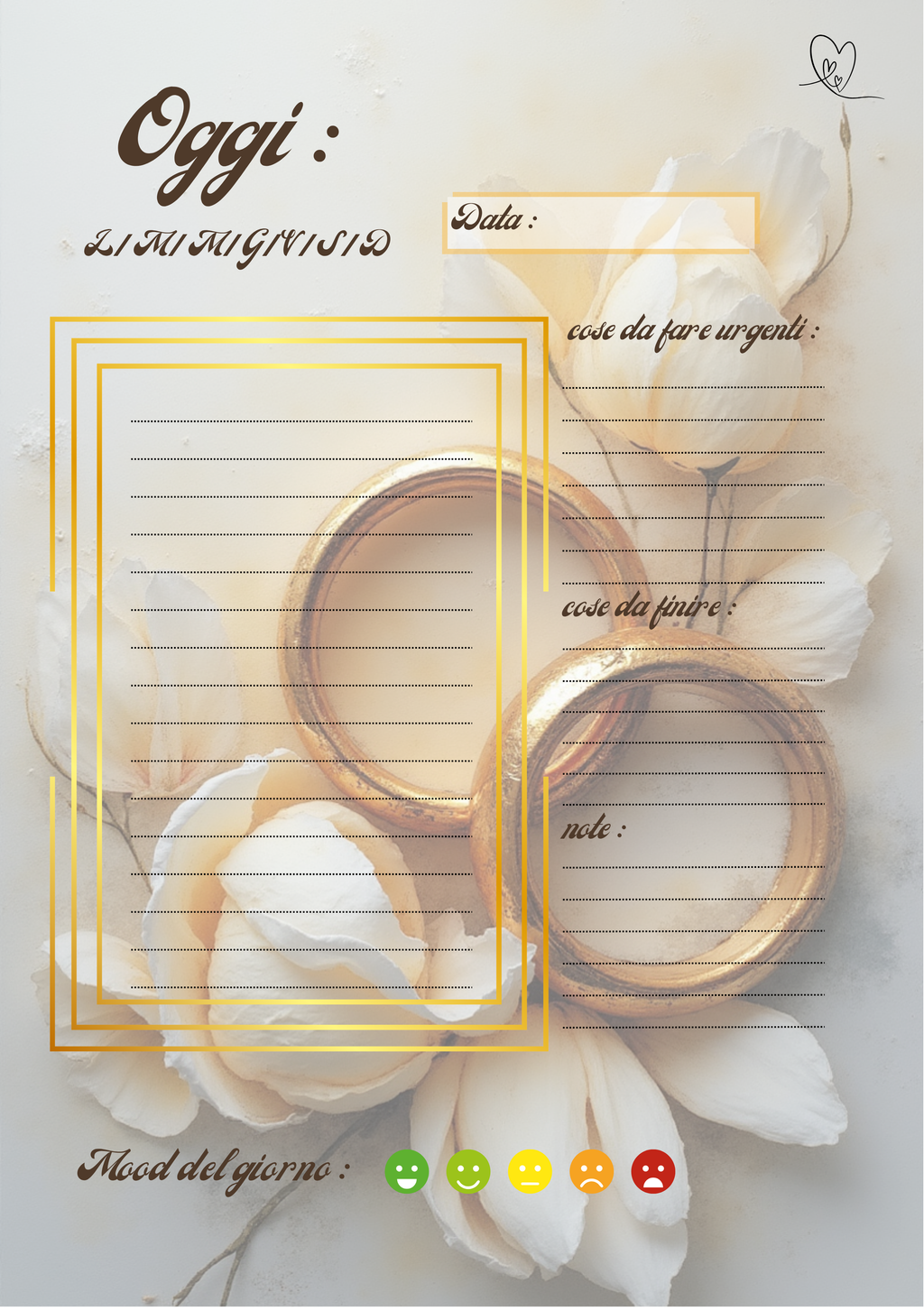 Planner Matrimonio Personalizzato Artigianale – Giornaliero – Modello 2