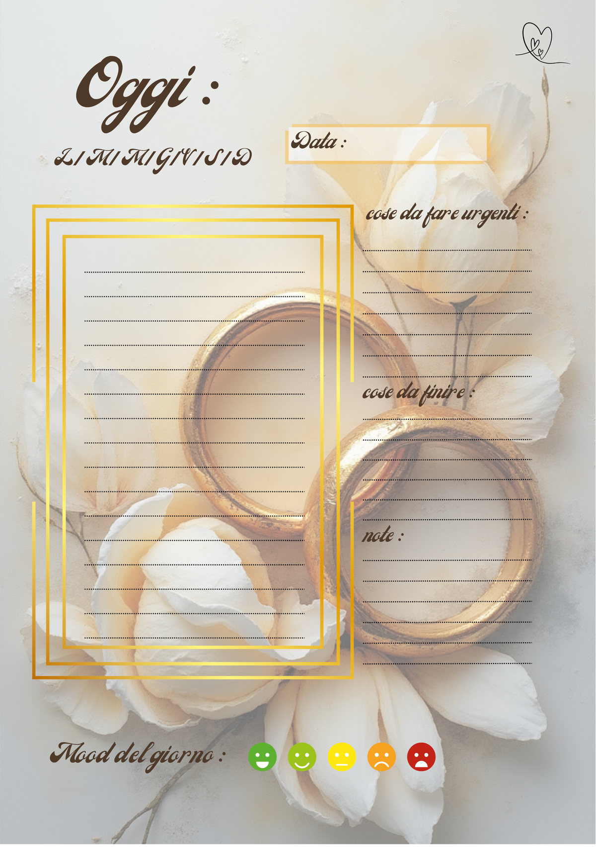 Planner Matrimonio Personalizzato Artigianale – Giornaliero – Modello 2