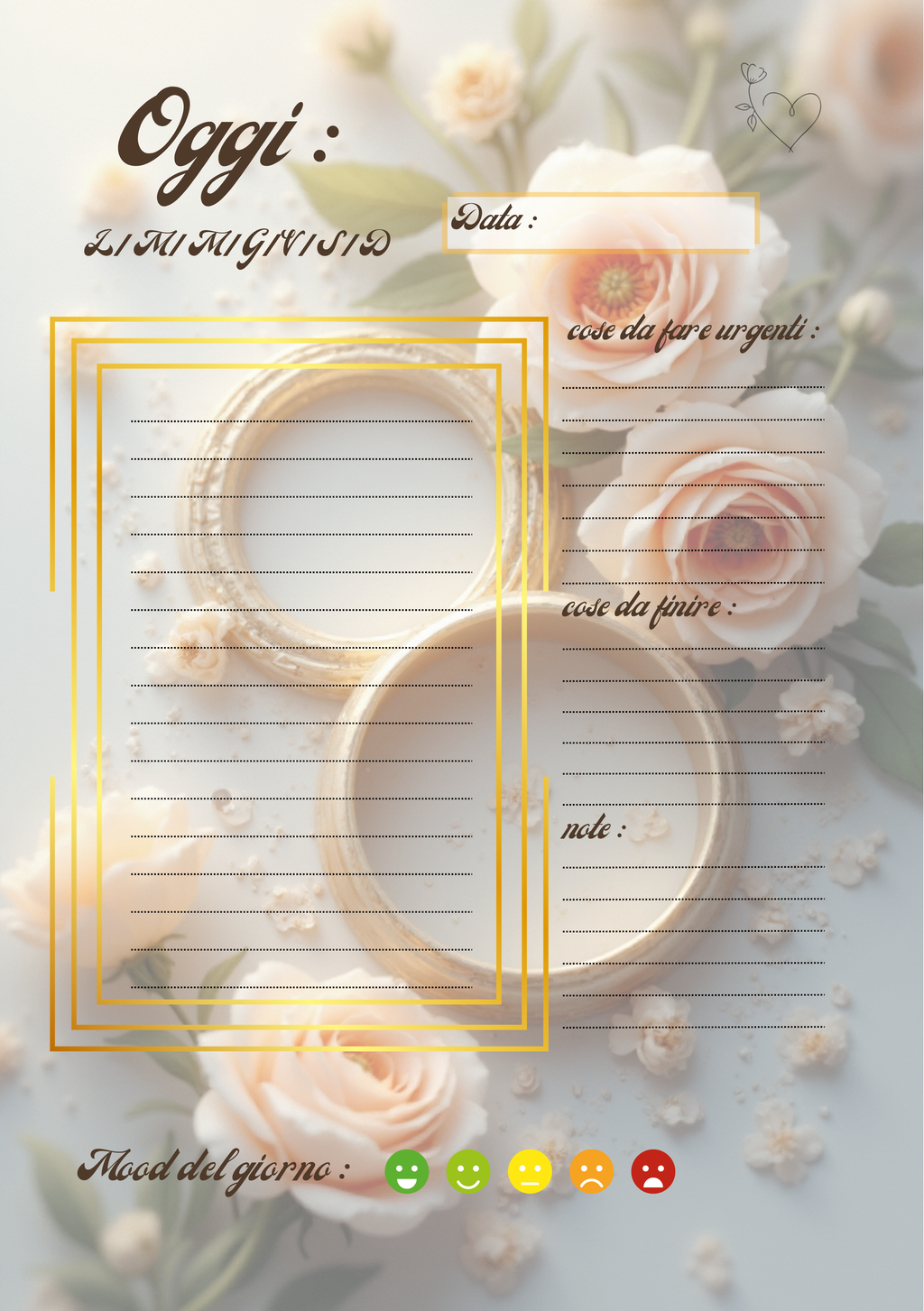 Planner Matrimonio Personalizzato Artigianale – Giornaliero – Modello 1