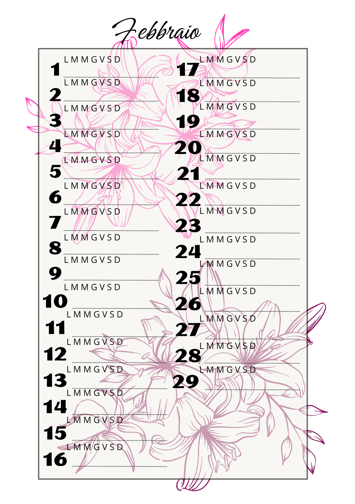 Agenda Mensile Personalizzata Artigianale Floreale