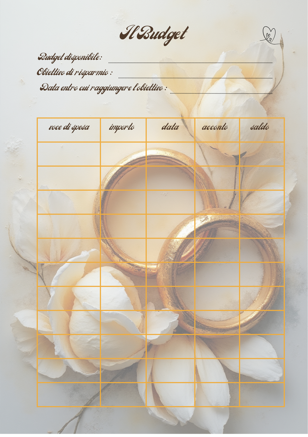 Pagina Extra Planner Matrimonio Personalizzato Artigianale – Modello 2
