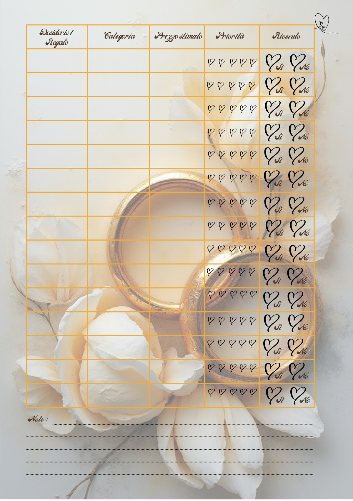 Pagina Extra Planner Matrimonio Personalizzato Artigianale – Modello 2