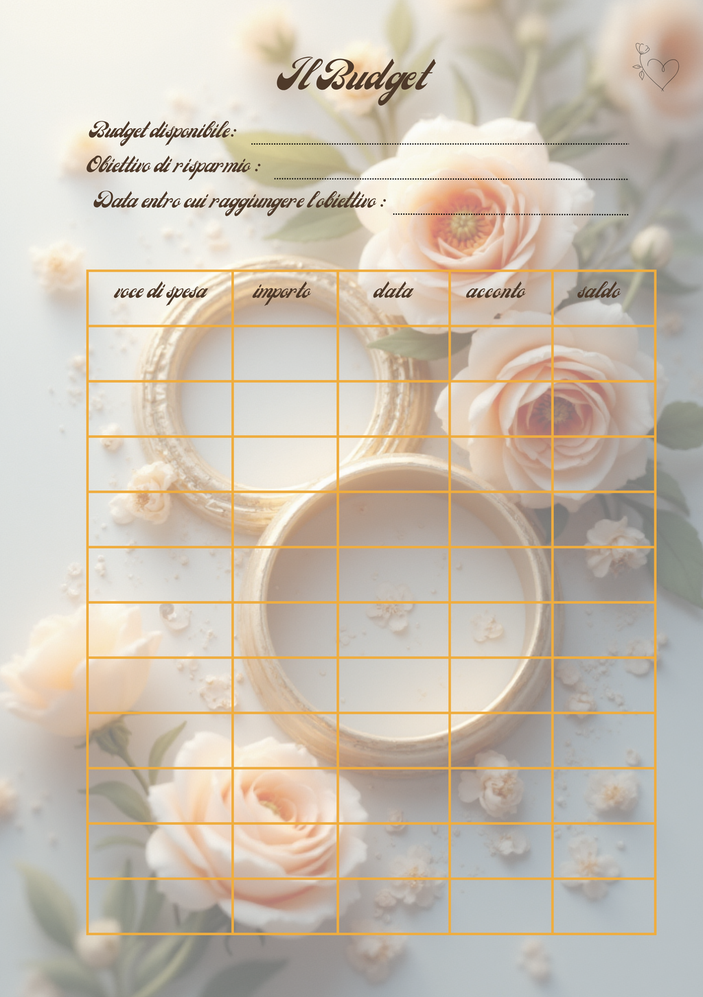 Pagina Extra Planner Matrimonio Personalizzato Artigianale – Modello 1