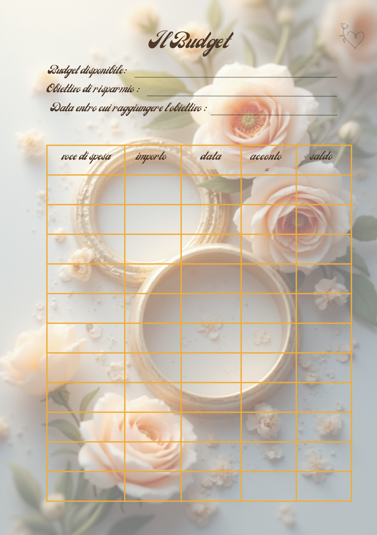 Pagina Extra Planner Matrimonio Personalizzato Artigianale – Modello 1