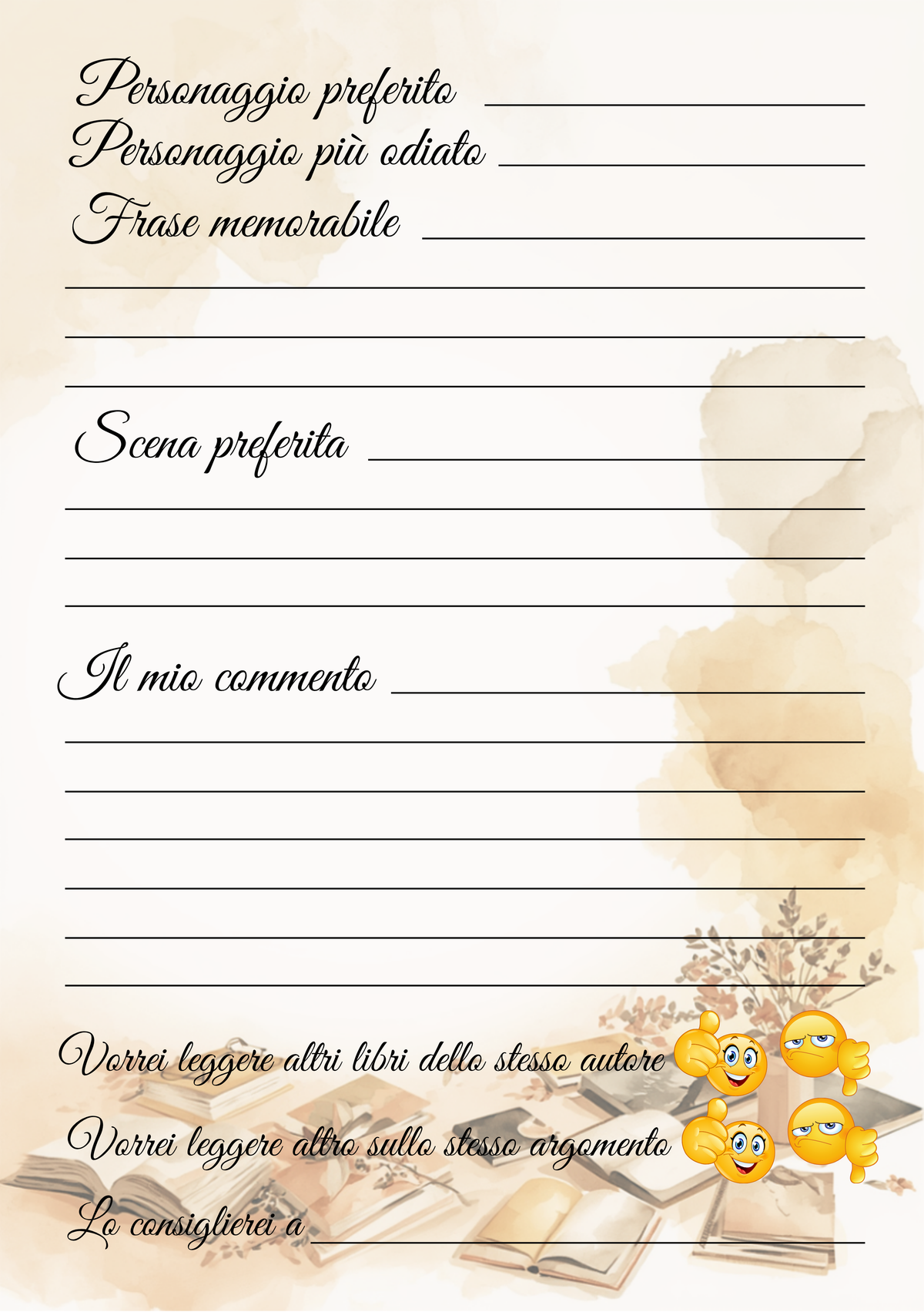 Pagine Extra Diario Lettura Personalizzato Artigianale – Modello 2