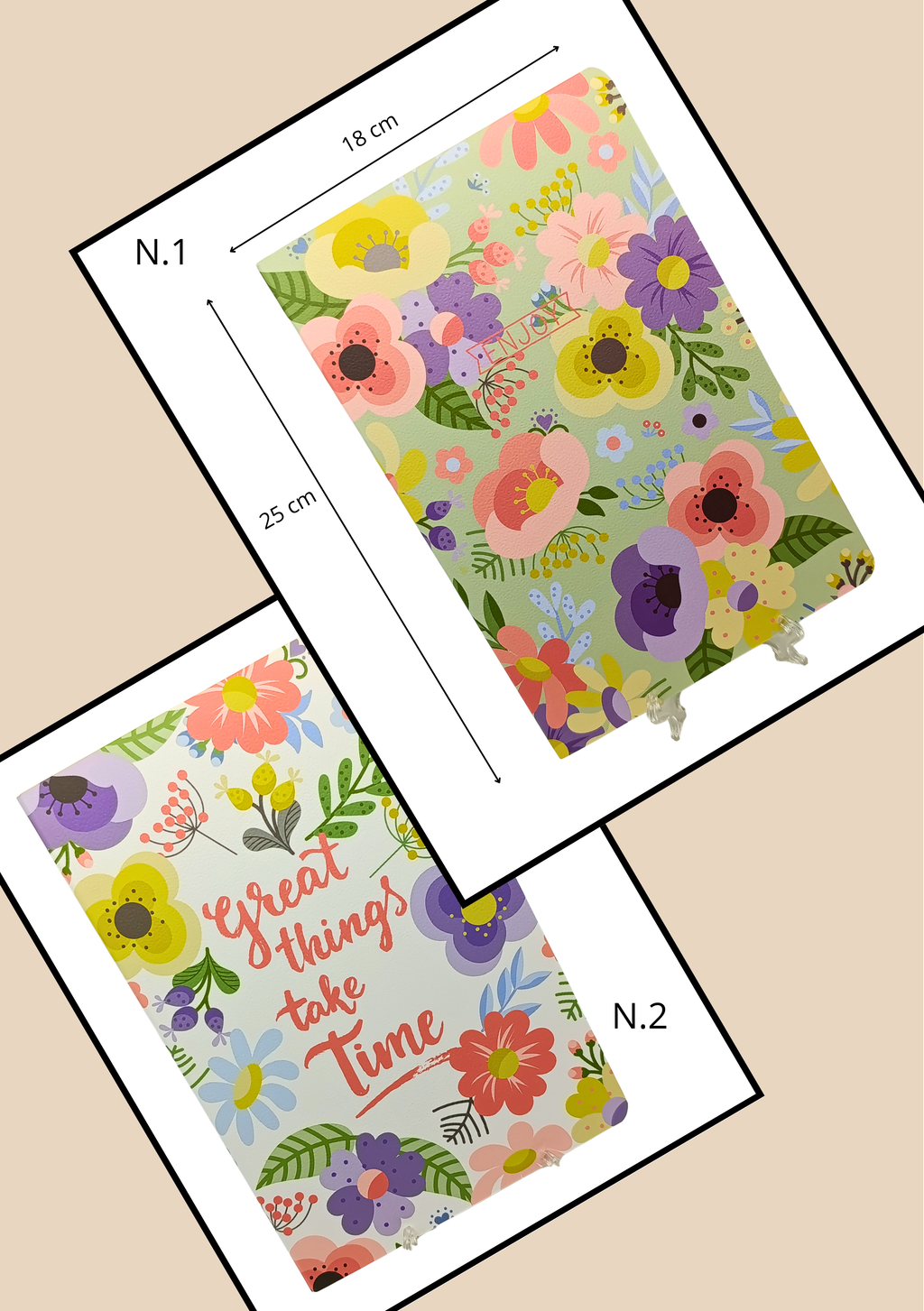 Quaderni Floreale N.1 fiori colorati e N.2 Great things take Time