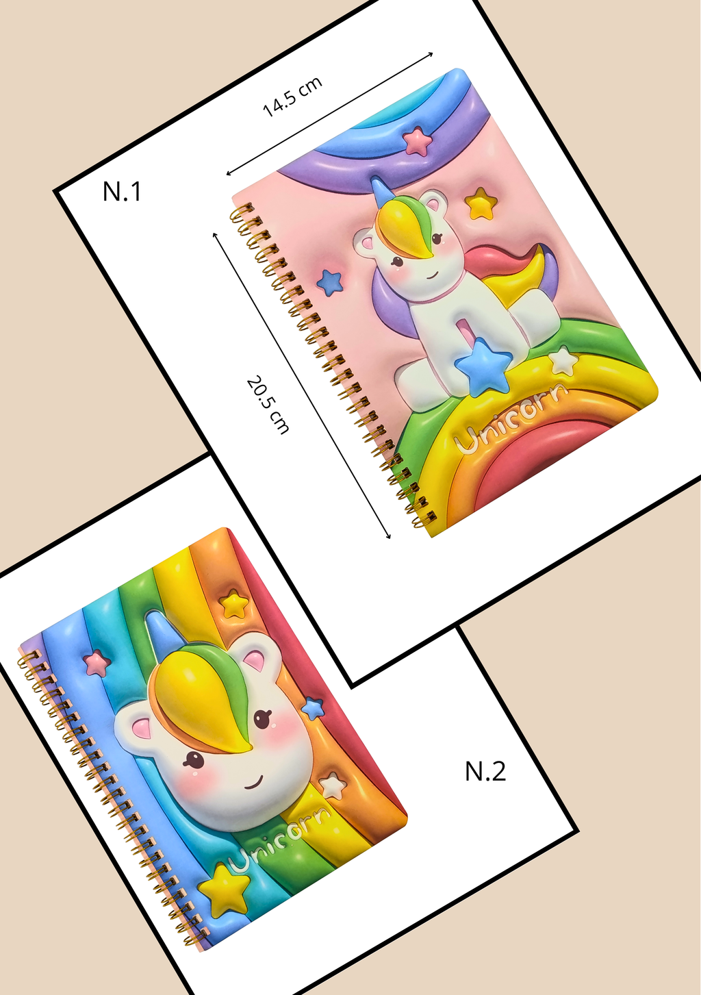 Agenda Spirale Unicorno N.1 rosa e N.2 azzurro - misura 20,5x14,5 cm