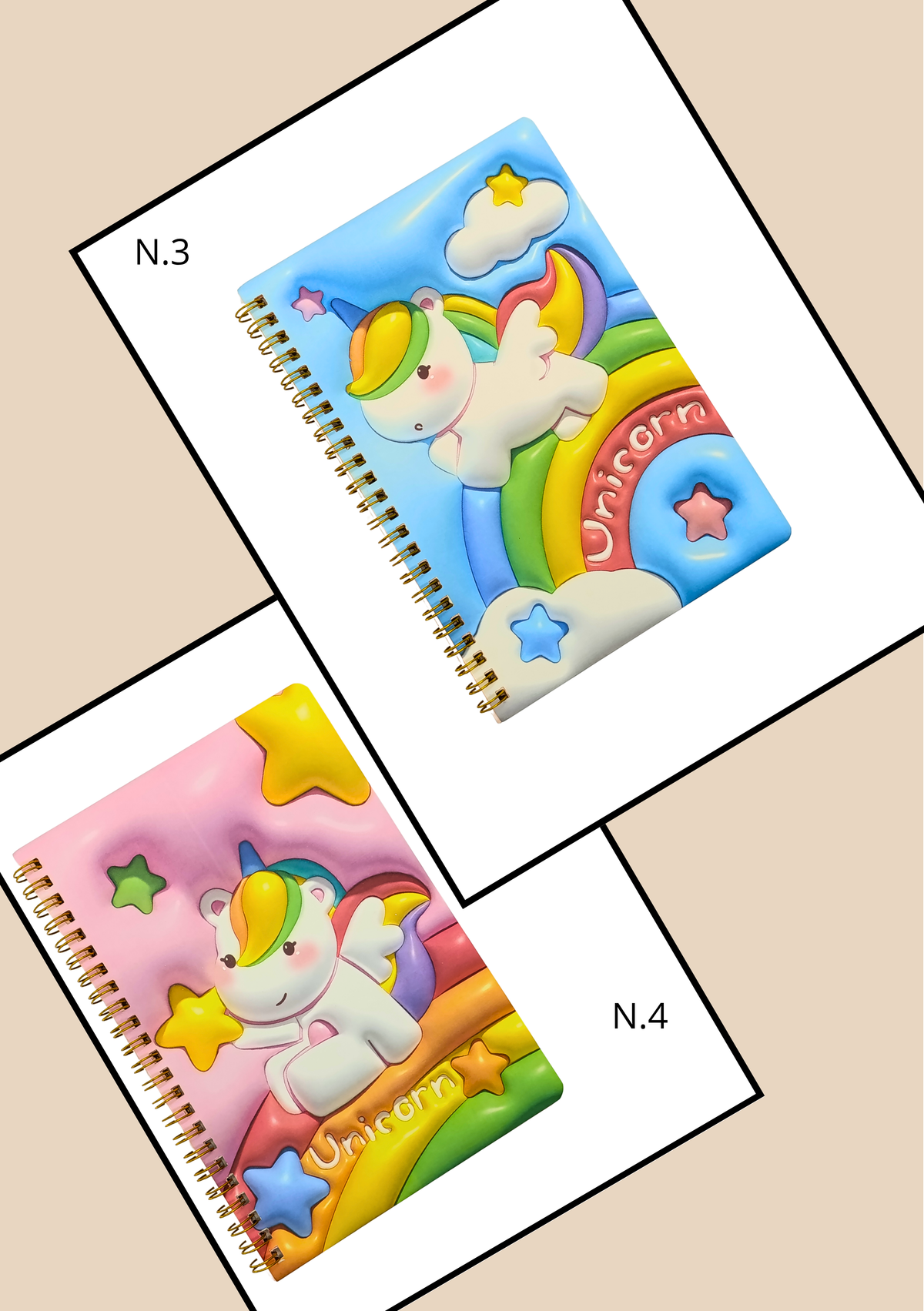 Agenda Spirale Unicorno N.3 nuvole azzurro e N.4 arcobaleno rosa