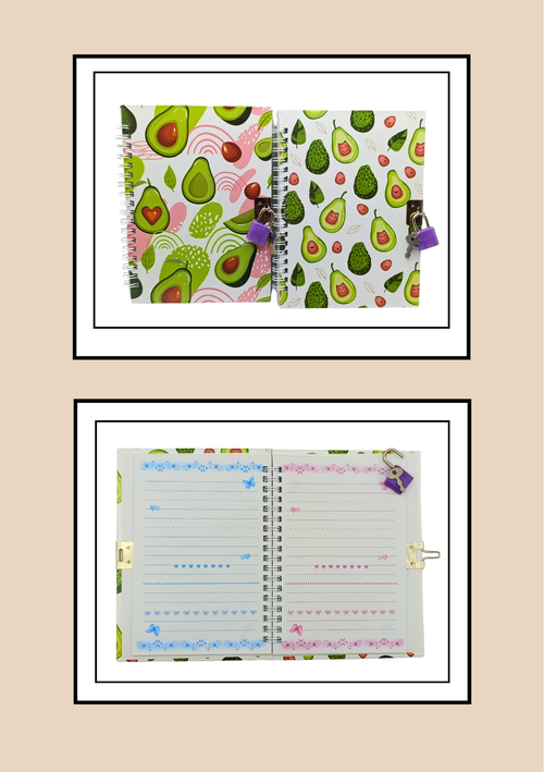 Agenda Avocado con Lucchetto - modelli bianchi Avocado Pattern e Avocado Cuore