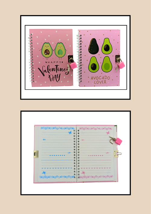 Agenda Avocado con Lucchetto - modelli rosa Happy Valentine's Day e Avocado Lover