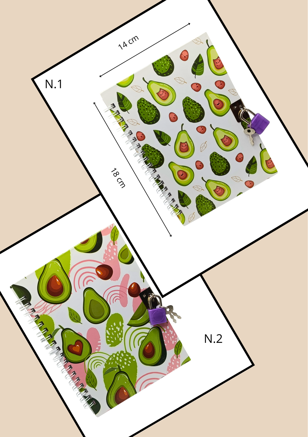 Agenda Avocado con Lucchetto N.1 e N.2 - misura 18x14 cm