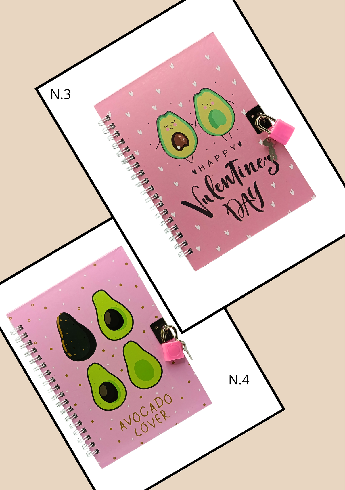 Agenda Avocado con Lucchetto N.3 Happy Valentine's Day e N.4 Avocado Lover
