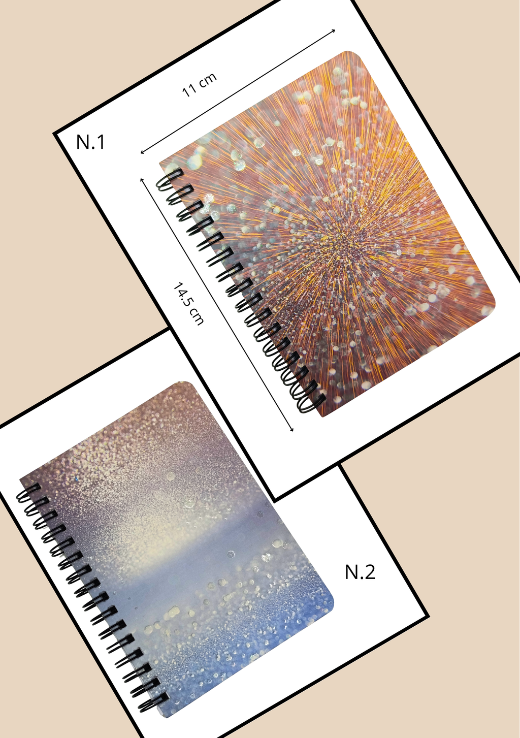 Agendina Spirale Infinity N.1 Glitter Oro/Rosa e N.2 Glitter Grigio/Azzurro - misura 14,5x11 cm