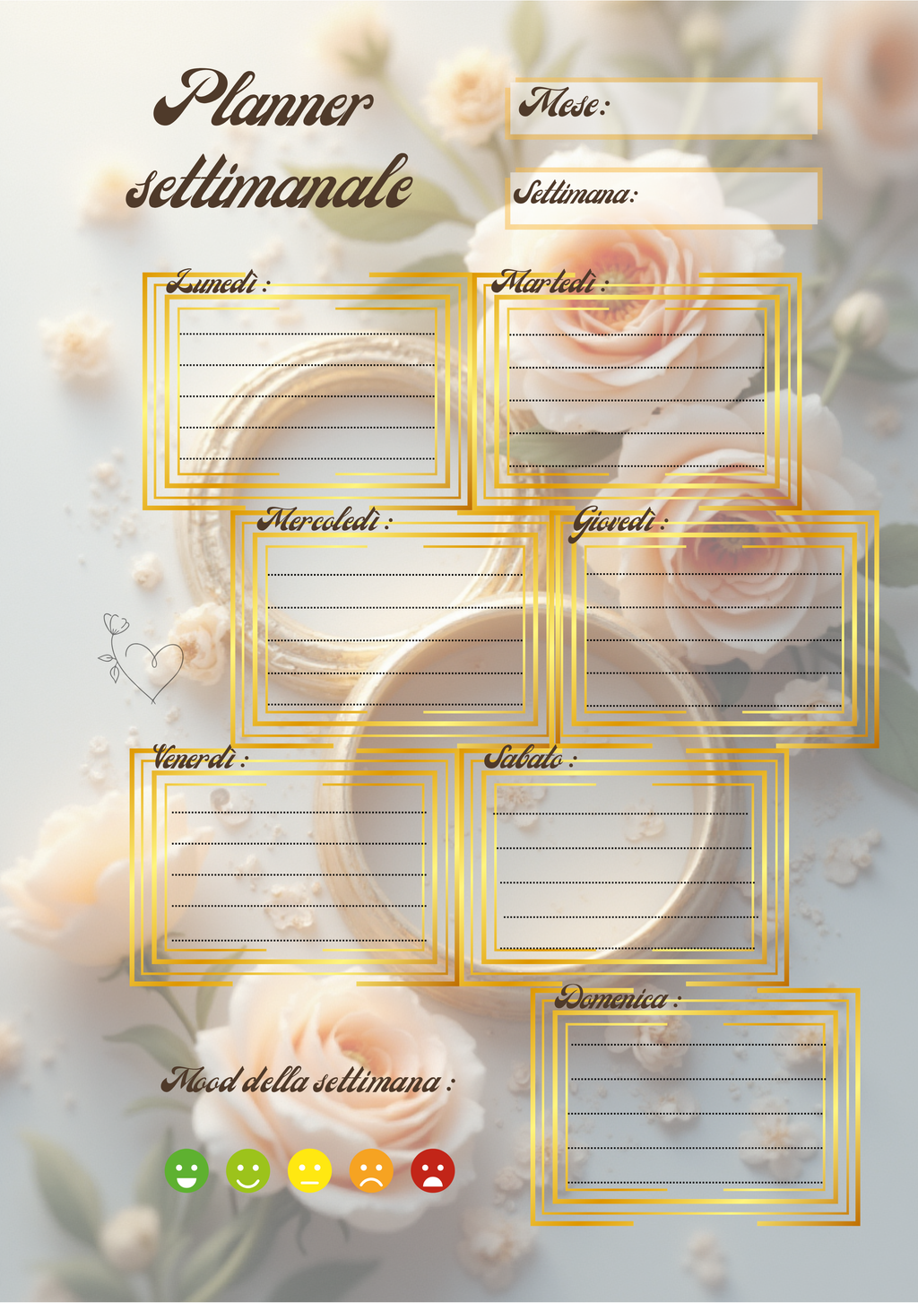 Planner Matrimonio Personalizzato Artigianale – Settimanale – Modello 1